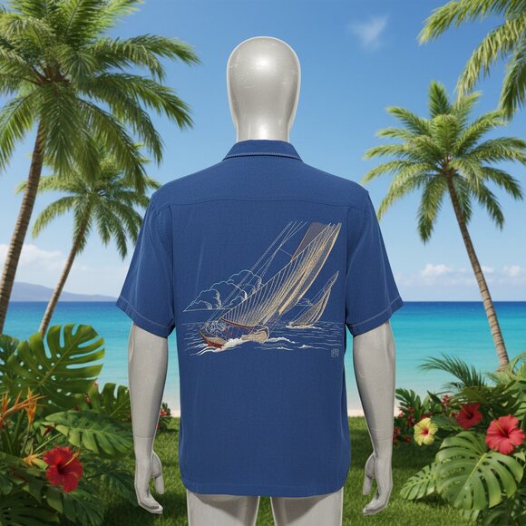 NWT Tori Richard Blue Button Down Shirt Small Embroidered Canoe - Picture 11 of 11